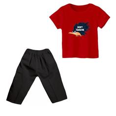 ست تی شرت و شلوارک پسرانه مدل جوجه تیغی رنگ قرمز