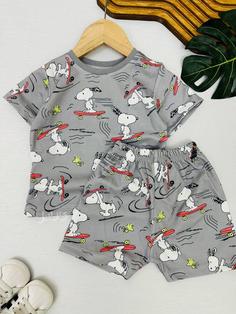 ست راحتی تیشرت و شلوارک نخ پنبه SED طرح snoopy