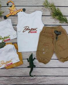 تاپ و شلوارک کتان پسرانه طرح bonjour