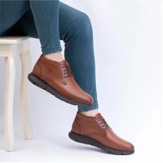 نیمبوت مردانه چرم کد 00189 رنگ عسلی