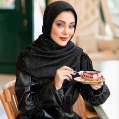 روسری مشکی مجلسی اسلپ نگین بارونی قواره 130 بزرگ کد 6446