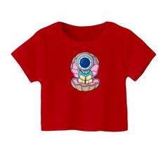 کراپ‌ تی‌شرت آستین کوتاه زنانه مدل آدم فضایی کد 04 رنگ قرمز