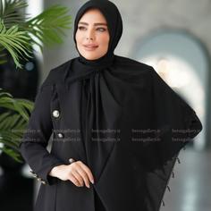 روسری نخی مشکی مروارید اشکی قواره 135