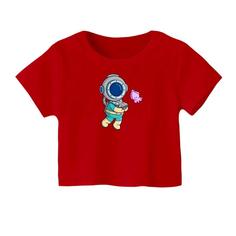کراپ‌ تی‌شرت آستین کوتاه زنانه مدل آدم فضایی کد 01 رنگ قرمز