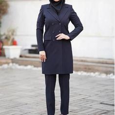مانتو اداری بزیاق شش دکمه یقه انگلیسی - سورمه ای