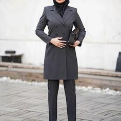 مانتو اداری بزیاق شش دکمه یقه انگلیسی - نوک مدادی