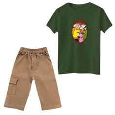 ست تی‌شرت و شلوارک پسرانه مدل سگ بامزه رنگ یشمی