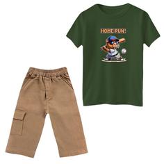 ست تی‌شرت و شلوارک پسرانه مدل سنجاب ورزشکار رنگ یشمی