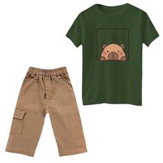 ست تی‌شرت و شلوارک پسرانه مدل سلام رنگ یشمی