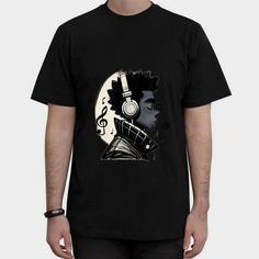 تیشرت آستین کوتاه مدل مرد هدفون به سر رنگ مشکی