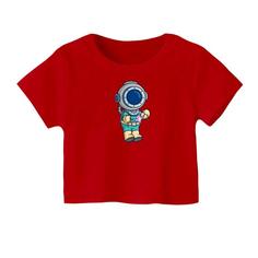 کراپ‌ تی‌شرت آستین کوتاه زنانه مدل آدم فضایی کد 02 رنگ قرمز