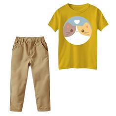 ست تی‌شرت و شلوار دخترانه مدل  گربه کد 1 رنگ زرد