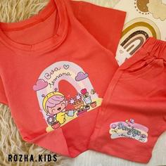 لباس دخترانه - ست تیشرت شلوارک طرح دختر و گل - رنگ نارنجی - مناسب 1 تا 3 سال - سایز 35 و 40