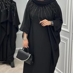مانتو عبایی مشکی نگیندار 