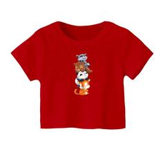 کراپ تیشرت آستین کوتاه زنانه مدل حیوانات بامزه کد 1 رنگ قرمز