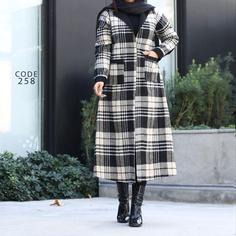 پالتو زمستانی چهارخونه جلو بسته بلند زنانه بارنگ بندی متفاوت بسیار شیک 