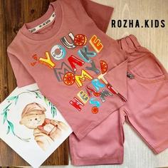 ست بیرونی تیشرت شلوارک دخترانه سایز 35 تا 50 مناسب 1 تا 7 سال رنگ صورتی