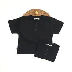 تیشرت مشکی پسرانه طرح سه دکمه