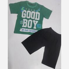 ست تیشرت و شلوارک اسپرت چاپ GOOD BO بلوز و شلوارک نخی سایز 45تا60 لباس ست پسرانه و دخترانه بلوز رنگی و شلوارک مشکی 