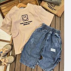 تیشرت شلوارک لبخند پسرانه تیشرت(نخ پنبه)-شلوارک(جین)  حدودا مناسب 4 تا 9 سال