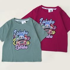 تیشرت کراپ دخترانه طرح 3 لبوبو سایز 45 تا 65