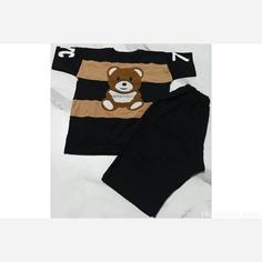 ست تیشرت شلوارک پسرانه مدل ترکیبی طرح خرس آستین طرح دار 