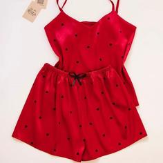 لباس خواب ساتن.تاپ شورتک قرمز قلب مشکی