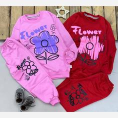 ست دخترانه بلوزشلوار دورس سایز 55،60، جنس پنبه گلکسی پشت فلامنت دورس، طرح گل ، قسطی، رنگ صورتی و رنگ قرمز