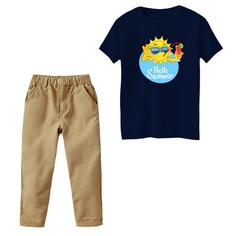 ست تی‌شرت و شلوار پسرانه مدل سلام تابستون رنگ سرمه ای