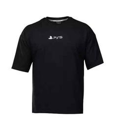 تیشرت یقه گرد مردانه باکسی مشکی نخ پنبه طرح دار مدل 48155