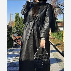 پالتو زنانه شیک چرم پالتو زنانه بلند مشکی چرم