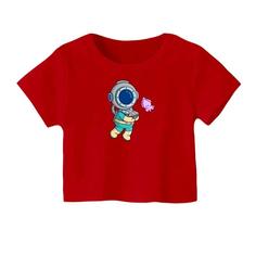 کراپ تیشرت آستین کوتاه زنانه مدل آدم فضایی کد 01 رنگ قرمز