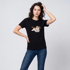 تی شرت لانگ زنانه مدل گربه و لپ تاپ
