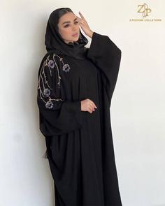 مانتو عبایی مجلسی مشکی جلو بسته حیفا