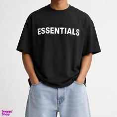 تیشرت مردانه طرح Essentials مدل باکسی کد 5003 رنگ مشکی