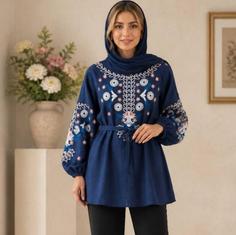 مانتو دخترانه شونیز مانتویی گلدوزی شیک شانتون درجه یک