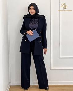 کت و شلوار زنانه کلاسیک مشکی و سرمه ای ZP