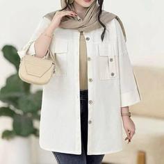 مانتو جیب صلیبی در رنگ بندی زیبا ،تک رنگ سفید 🥰😍کد 10368 ترمه