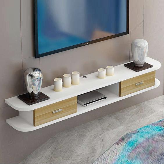 مدل میز تلویزیون دیواری سفید چوبی|ایده ها