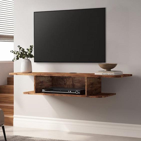 میز تلویزیون دیواری چوبی ساده|ایده ها