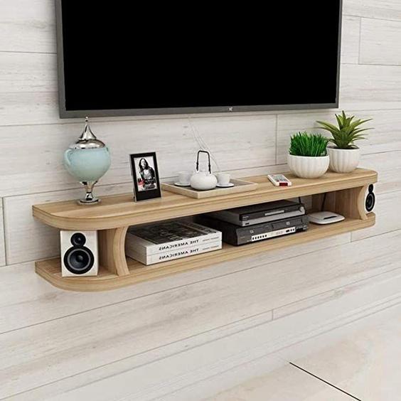 میز تلویزیون دیواری چوبی کرمی|ایده ها