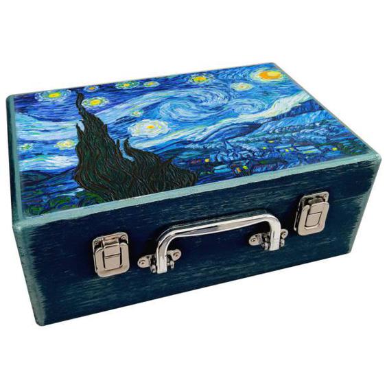 جعبه هدیه چوبی مدل چمدان طرح شب پرستاره ونگوک کد WS30|دیجی‌کالا