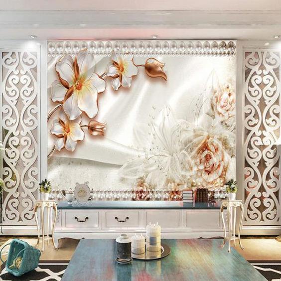 پوستر دیواری سه بعدی مدل گل سفید لبه طلایی DRVF1215|دیجی‌کالا