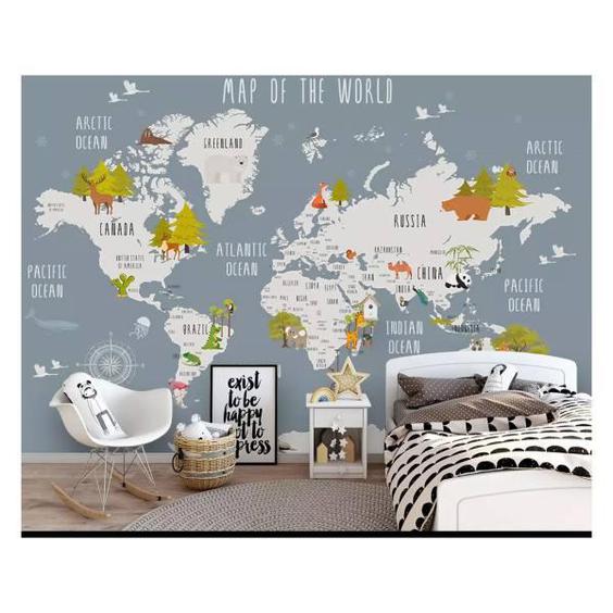 پوستر دیواری اتاق کودک مدل نقشه ی جهان 1033|دیجی‌کالا
