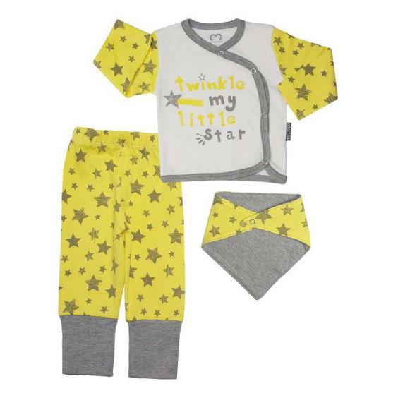  ست 3 تکه لباس نوزادی آدمک طرح ستاره رنگ لیمویی|دیجی‌کالا
