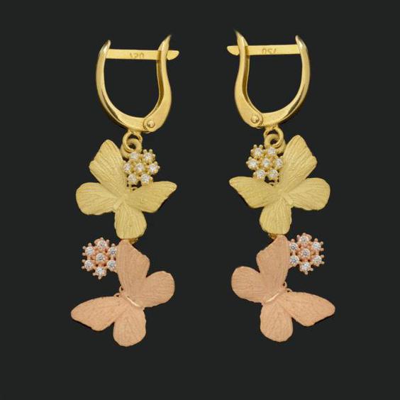 گوشواره طلا 18 عیار زنانه طلای مستجابی طرح گل و پروانه مدل 670145|دیجی‌کالا