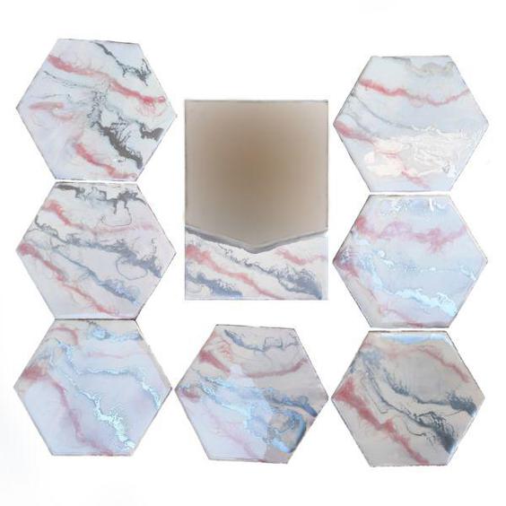 مجموعه ظروف هفت سین 8 پارچه مدل شش ضلعی طرح مرمر|دیجی‌کالا