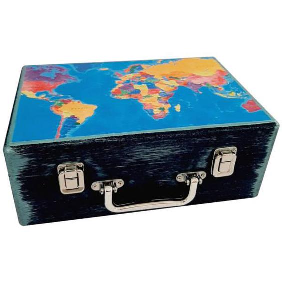 جعبه هدیه مدل چمدان چوبی طرح نقشه جهان کد WS11|دیجی‌کالا
