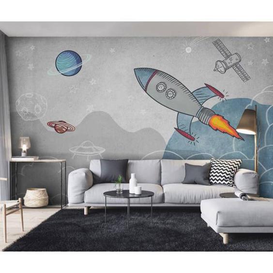 پوستر دیواری اتاق کودک طرح موشک و منظومه شمسی مدل drv1091 |دیجی‌کالا