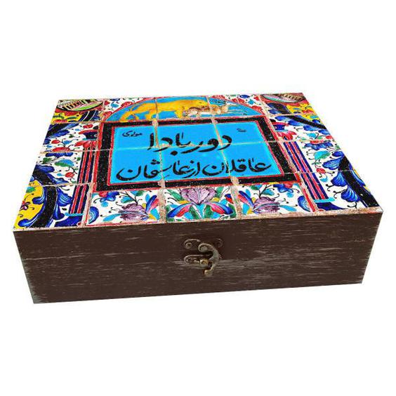 جعبه هدیه چوبی مدل هنری طرح کاشی کد WB233|دیجی‌کالا